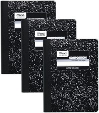 Composition Notebook, 3 Pack, Wide Ruled Paper, 7-1/2" x 9-3/4", 100 Sheets per