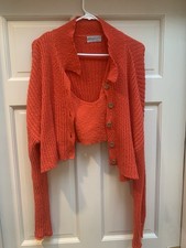 Urban Outfitters Orange Knit 2 Piece Sweater & Tank Top Set Size M Women
