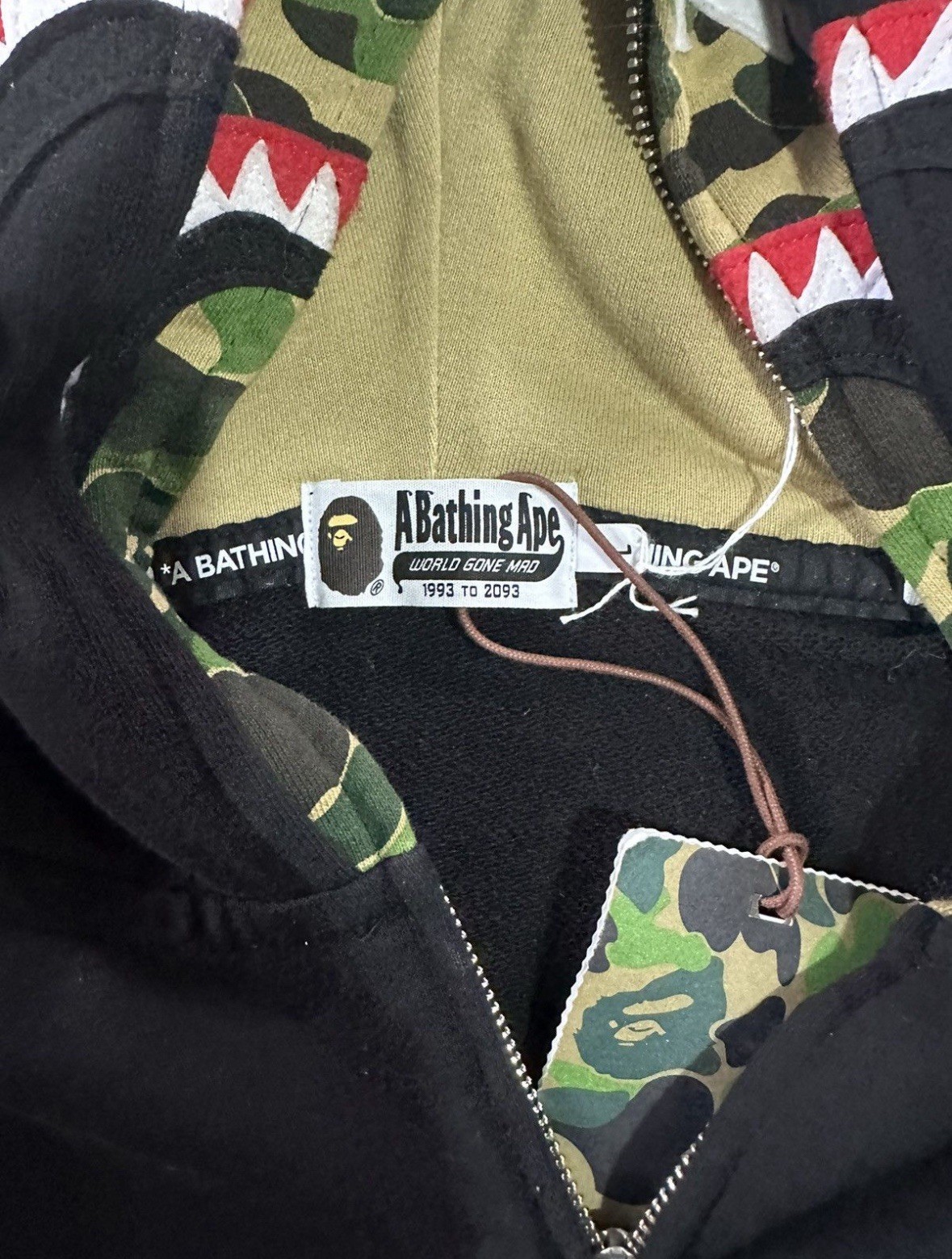 A Bathing Ape Bape Hoodie Full Zip Up Sweater Sz LARGE Navy Blue Camo Shark NWT thumbnail 11