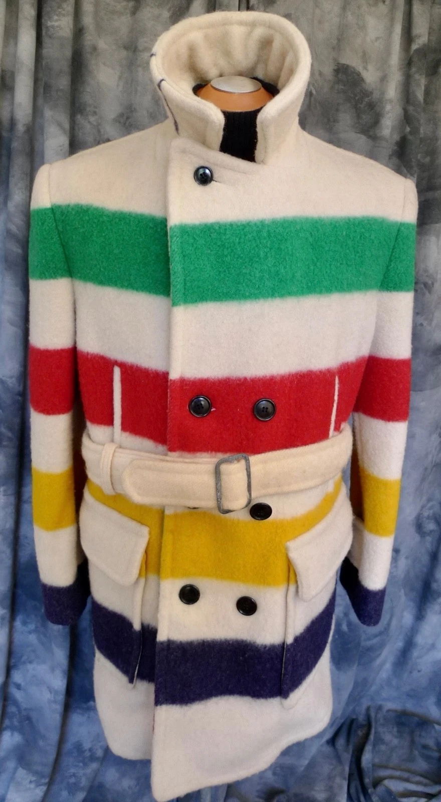 SUPERB! Mens HUDSON BAY Co HBC WOOL 4 POINT Blanket Coat Jacket STRIPED CLASSIC! - product detail image 4