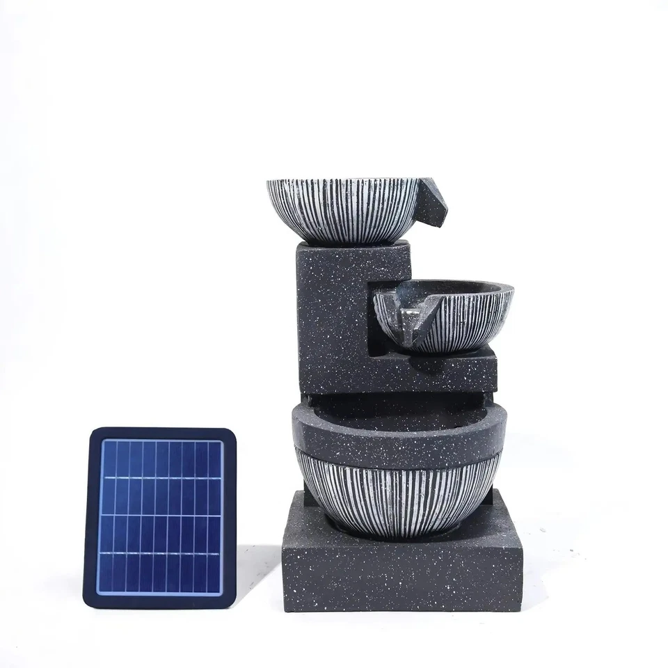 Solar Rock Cascading Fountain Outdoor Garden Water Feature LED Statue Decoration - Image 3 of 4