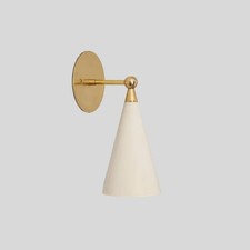 Mid Century A Pair of Brass Wall Light Sconce - Raw Brass Finish with Matte Whit