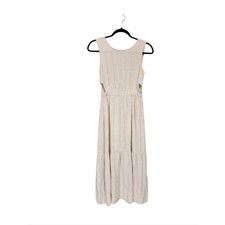 Sincerely Jules Linen Cotton Midi Dress S Oatmeal Smocked Beachy Granola
