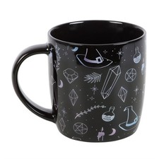 Mug Coffee Crystal Witch Print Black Ceramic Gift