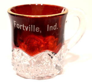 FORTVILLE IN IND EAPG Ruby Stained Button Arches Souvenir Mug
