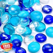 RUOJAS 2LB Blue Glass Marbles Vase Filler Aquarium Decor