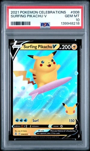 2021 POKEMON CELEBRATIONS #008 SURFING PIKACHU V PSA 10