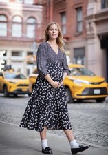 Seraphine Button Down Midi maternity nursing Dress Navy Size 12 Immaculate
