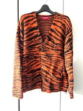 Cárdigan Supreme Mohair Cepillado Rayas Tigre Naranja Negro Suéter Para Hombre Talla L