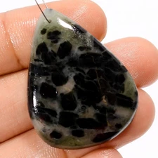 Black Tourmaline Quartz Pear Cabochon Drilled Gemstone 44.5 Ct 35X26X5mm A-29405