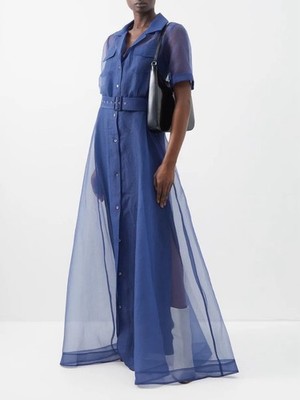 STAUD Millie Organza Shirt Dress in Blue in US14 ( missing belt)