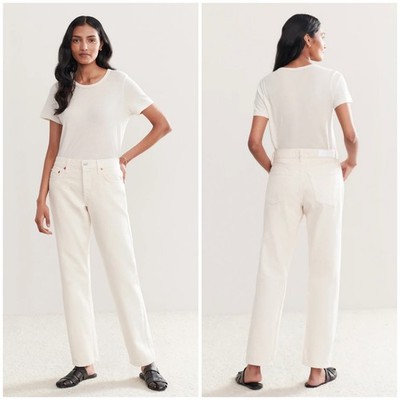 Re/Done Easy Straight Crop Jean Vintage White Cream Ivory 100% Cotton 25