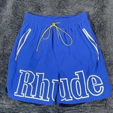Rhude Lined Shorts Zip Pockets Men's XL Blue Spell Out Designer SEE PICTURES
