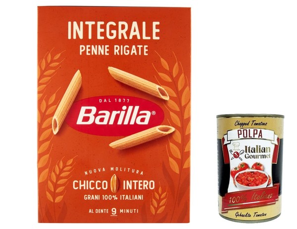 10X Pasta Barilla Penne Rigate Integrali Vollkorn Nudeln 500G+Italian Polpa 400G-image