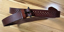 Men's Brown Belt Brass Buckle - SIZE 38 Lightweight Leather Belt 1" Unisex