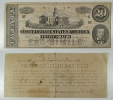 1880 Advertising Script - Dr. Morse's Indian Root Pills, on Confederate Twenty $