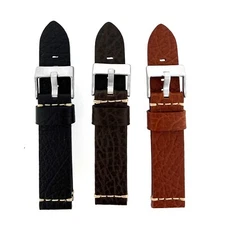Watch Band 22mm Soft Italian Leather Hand Stitched Black Brown Tan White Stitch