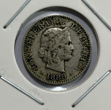 1889 Switzerland 5 Rappen Coin