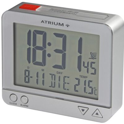 ATRIUM Wecker Digital Quarz Funkwecker A760-19 Nachtlicht Temperatur silber