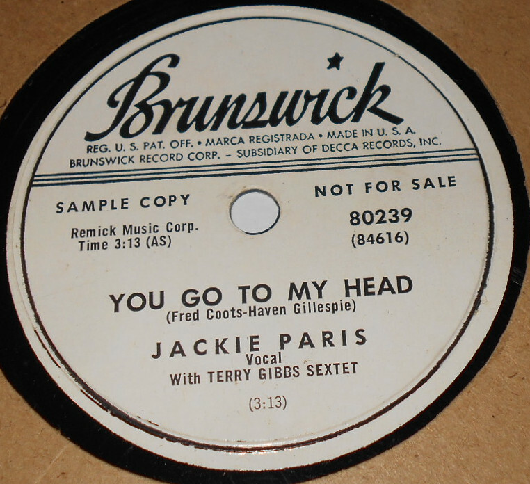Brunswick 80239 Jackie Paris You Go To My Head / Cool Blues 78 RPM