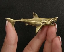Brass Shark Sea Animal Figurine Small Statue Table Office Home Decoration Gifts