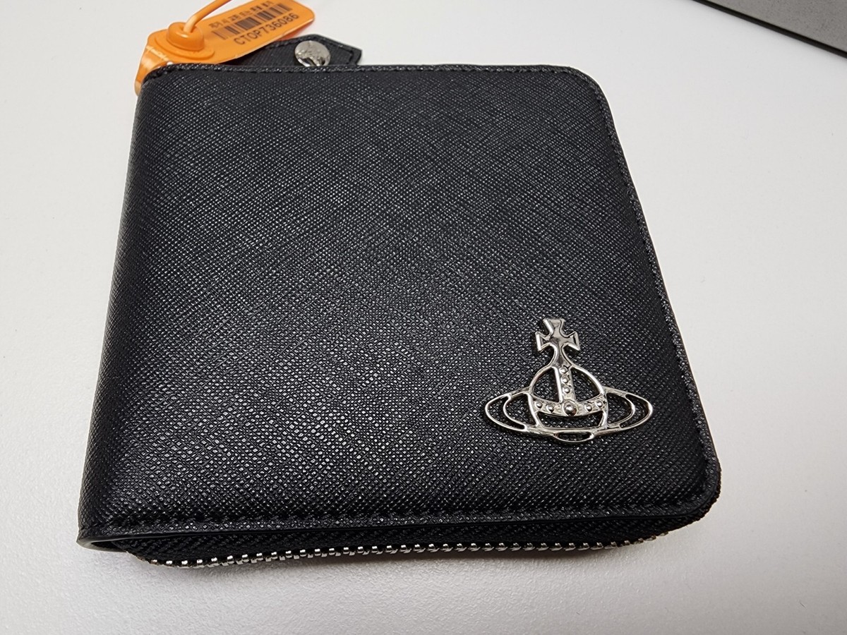 Vivienne Westwood Saffiano Rounded Square Wallet Black Silver ORB