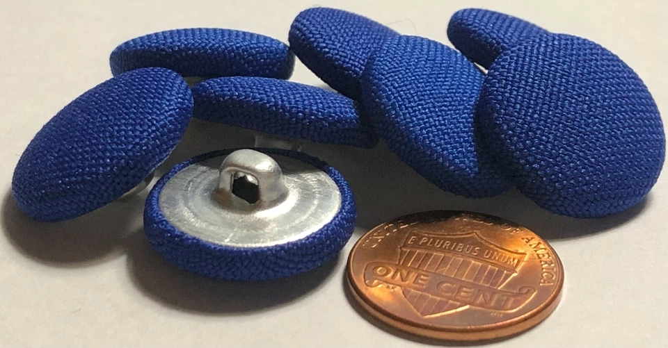 8 Vintage Domed Deep Blue Fabric Covered Shank Buttons 19mm 3/4" NOS 12236 - Image 3 of 4