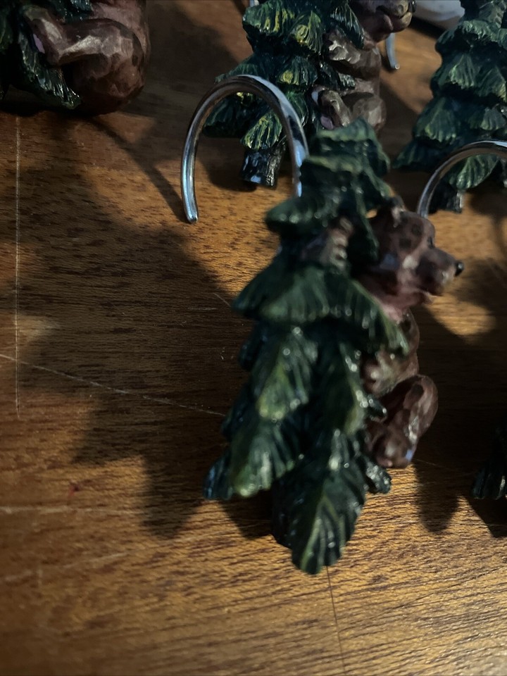 Set of 11 Bear and Tree Shower Curtain Hooks Rustic Bathroom Decor