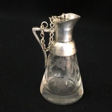 Antique Vessel Oil Container Europe 20 Century Crystal Silver plated Collectible