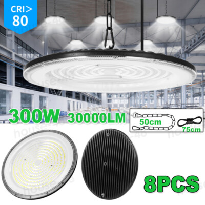 8X 300W High Bay LED Light UFO Industrial Warehouse Factory Gym Commercial Light