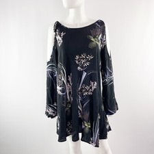 Free People Black Floral Tunic Dress Size M CLEAR SKIES Casual Bohemian Classic