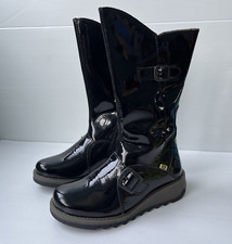 Fly London Girls Mes 2 K Atlantis black patent boots wedge  EUR 33 buckle zip