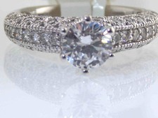 14KT or Blanc Diamant Rond Filligree Ruban Motif Fiançailles Semi Montage Bague