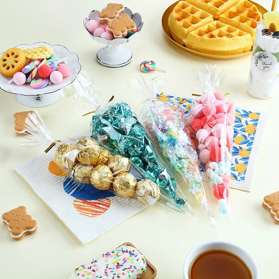 Sweet Bags Cellophane Cone Large Party Gift Twist Ties Clear Plastic Cello Small - Image 4 of 4