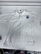 VTG White Polo Shirt Mens M BNSF RAILWAY Logo Light Discoloration BH