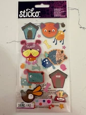Sticko Autocollant Fabric Puppies 18PC Face Houses Bones Food Scrapbooking Craft