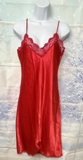 Vintage Red Slip Dress Gold Label Victoria  s Secret Satin Chemise Nightgown