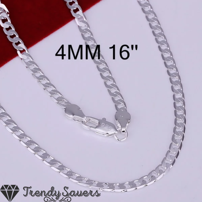4mm 925 Sterling Silver Filled Diamond Cut Short Thin Curb Chain