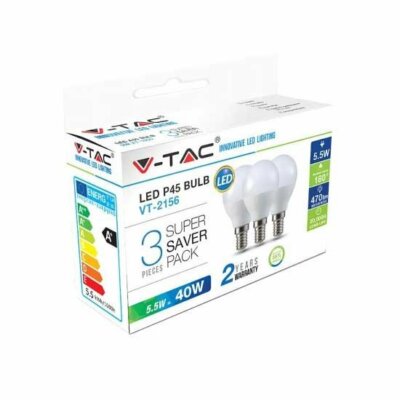 Packung 3 LED-Lampen 5,5W Miniglobe P45 V-TAC Fassung E14 VT-2156
