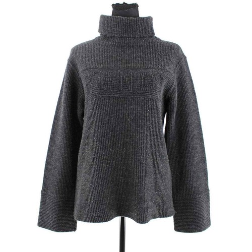 Fendi Vintage Grey Ribbed Knit Turtleneck Logo Pullover Sweater 40 Mock Neck Top