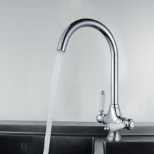 Brass Chrome Kitchen Faucet Mixer Tap Deck Mount Faucet Dual Ceramic Handles