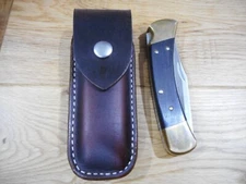 Buck 110 custom leather knife sheath. Brown. Plain flap. Sheath only