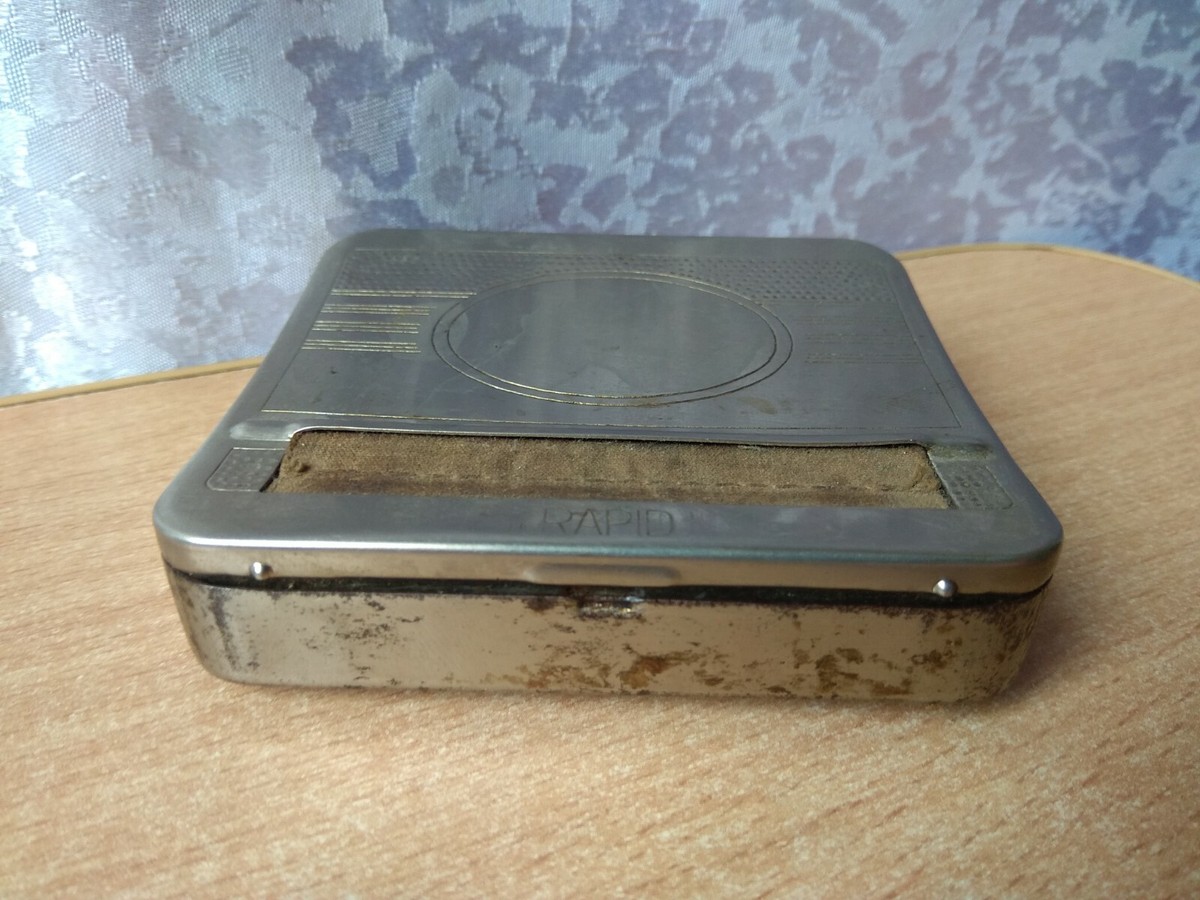 Vintage old cigarette rolling machine and cigarette case RARE METAL BOX  RAPID