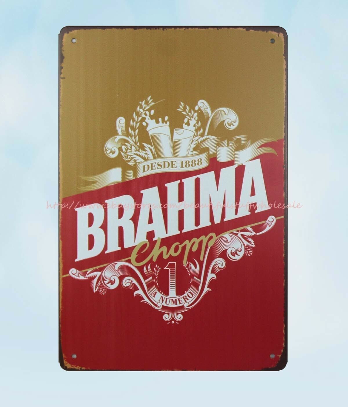 Vintage 1888 Brahma Chorr Brazilian Beer Metal Tin Wall Art Deco Sign-image