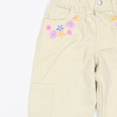 Marks and Spencer Girls Beige Floral Cotton Straight Jeans Size 2-3 Years L20 in - Picture 9 of 10