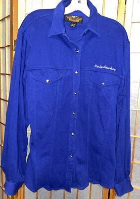 Harley Davidson Women s Blue Heavy Cotton Long Sleeve Snap Up Size L