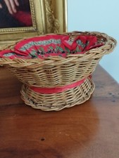 Ancienne Corbeille /Coupe sur piédouche en osier/rotin et tissu Provençal 
