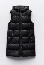 Zara Damen Weste Steppweste Kunstleder mit Kapuze 36/38