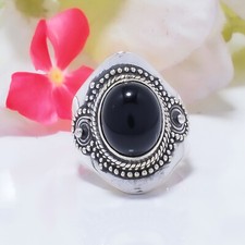 Natural Black Onyx Gemstone 925 Sterling Silver Ring Oxidize Jewelry Gift.