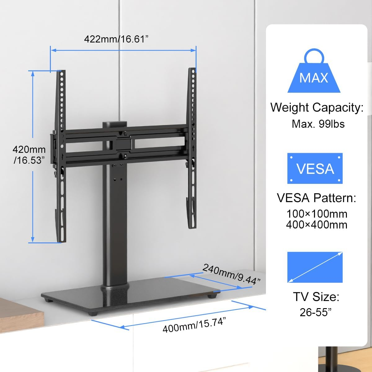 Universal Swivel Table Top TV Stand for 2655 Inch LED OLED Flat Curved